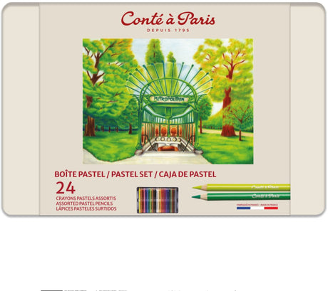 Conté à paris 2182 zestaw pastelowych ołówków 24 sztuki | Mocno napigmentowane pastele w metalowym pudełku