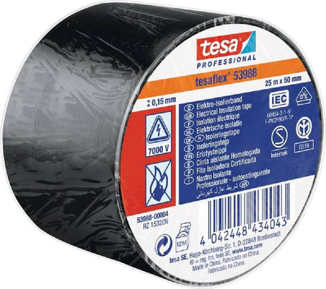 Tesa professional 1064478 - tesa 53988 taśma izolacyjna do elektroniki 25 m 50 mm czarna | 8 sztuk