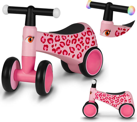 Rowerek biegowy Lionelo Sammy - 4 koła - oświetlenie w uchwytach - od 1 roku życia - wyjątkowo wygodne siodełko - antypoślizgowe uchwyty - ergonomiczny kształt - kolorowe motywy zwierzęce - chłopcy dziewczęta - można złożyć bez użycia narzędzi