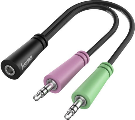Kabel połączeniowy audio z wtykiem jack Hama 00200351 [2x wtyk jack męski 3,5 mm - 1x wtyk jack żeński 3,5 mm] 0,15 m czarny