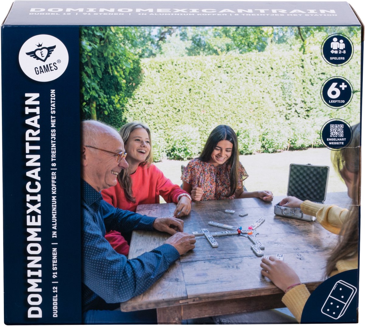 Engelhart domino double 12 meksykański pociąg – 91 płytek z kolorowymi oczami – luksusowa aluminiowa obudowa z uchwytem – w tym pociągi stacyjne – strategiczna gra rodzinna –