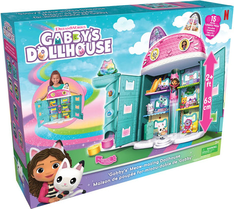 Gabby's poppenhuis gabby's dollhouse - dreamworks gabby's dollhouse gabby's miauw-eldige poppenhuis meer dan 60 cm hoog en inclusief 15 onderdelen met lenticulaire ogen speelgoedfiguurtjes en speelgoed voor fantasiespel