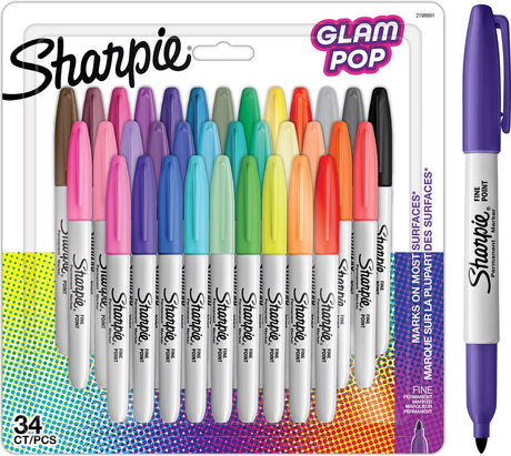 Markery permanentne Sharpie glam pop - 34 markery - wielokolorowe - cienka końcówka