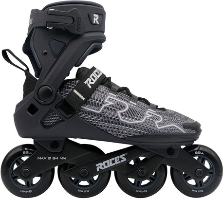 Rolki Roces r-evo 84 – 84mm – miękki but – dodatkowy komfort, stabilność – blokada pięty łatwe wejście – abec-7 – rolki fitness – mężczyźni kobiety – czarny antracyt – rozmiar 44