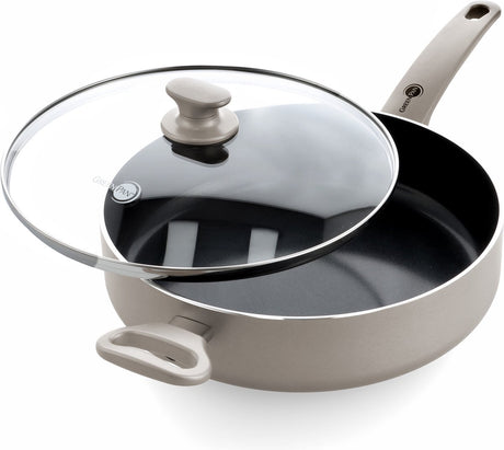 Greenpan Cambridge patelnia do smażenia 28 cm z pokrywką - 4,2 l - nieprzywierająca powłoka niezawierająca pfas - patelnia do smażenia na indukcji - patelnia ceramiczna - można piec w piekarniku do 160°c - zimne uchwyty - szklana pokrywa - brąz