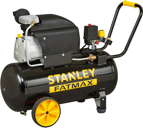 Sprężarka Stanley Fatmax, 50 litrów, 10 barów, smarowana olejem, model poziomy, 2,5 KM, przepływ powietrza 240 l min, przenośna, czarno-żółta, odpowiednia do pompowania i narzędzi pneumatycznych