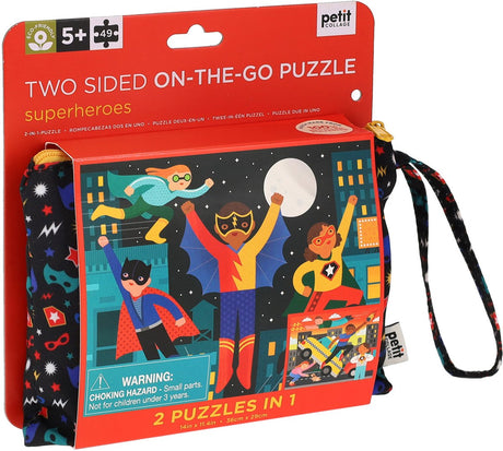 Petit puzzle z superbohaterami - dwustronny karton - gra podróżnicza.