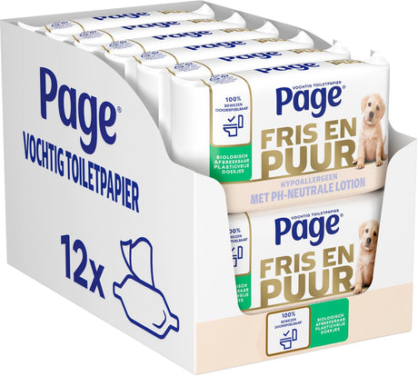 Page ® wilgotny papier toaletowy - świeży i czysty (czysty) - hipoalergiczny - 456 arkuszy - 12 x 38 sztuk - opakowanie wartościowe