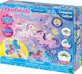 Aquabeads 31944 zestaw jednorożec - kompletny zestaw 1500 pereł w 24 kolorach - w tym breloczki do kluczy