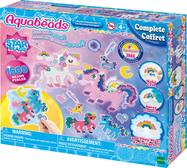 Aquabeads 31944 zestaw jednorożec - kompletny zestaw 1500 pereł w 24 kolorach - w tym breloczki do kluczy
