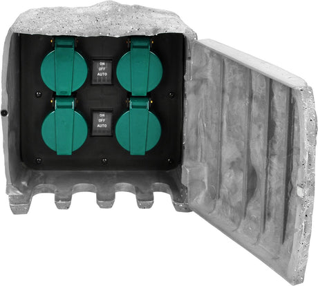 Orno tuincontactdoos steenlook 4 - voudig - buitenstopcontact 2p+z, frans type -rubberen kabel h07rn-f 3x1.5mm² - stekkerdoos buiten 3m kabellengte schemering sensor