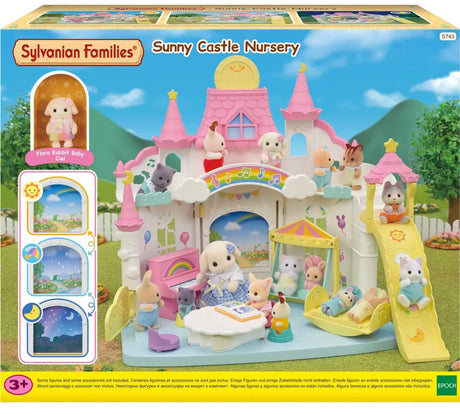 Sylvanian rodziny 5743 słoneczny zamek do opieki nad dziećmi — w tym 1 aksamitnie miękki królik w kształcie kwiatka