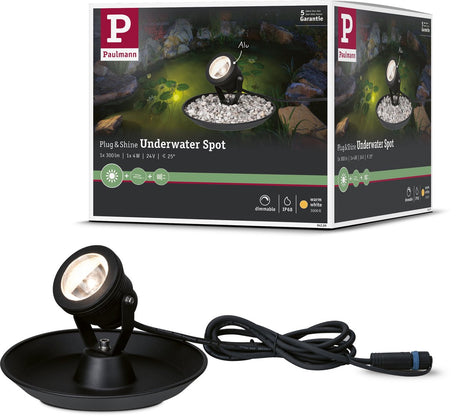 Lampa punktowa LED Paulmann do oczka wodnego z oddzielnym punktem IP68 3000K 4W, czarna