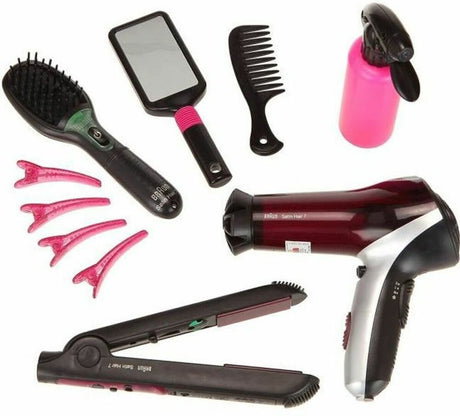 Klein Toys Braun Satin Hair 7 mega zestaw fryzjerski do zabawy - w zestawie. dodatki - czarno - różowe