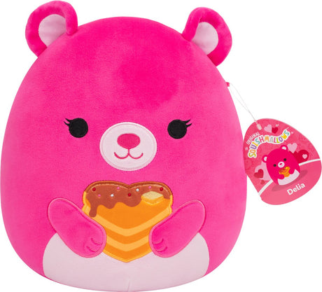 Squishmallows squishmallow walentynki - 19cm pluszowa delia - różowy miś trzymający naleśniki w kształcie serca