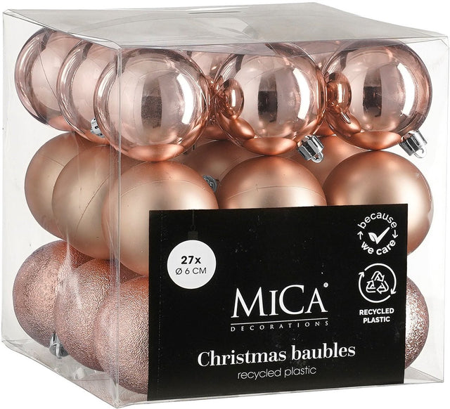 Mica decorations kerstballen set - 27 stuks - ø6 cm - onbreekbaar - roze