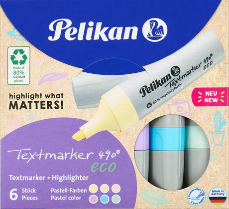 Marker tekstowy Pelikan 490 - pastel eko - mix - 6 sztuk