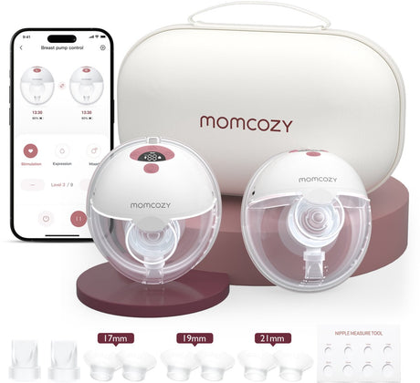 Momcozy m5 smart – laktator głośnomówiący – 2 sztuki – elektryczny – cichy kompaktowy – z wkładkami do laktatora – biały czerwony