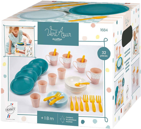 Zestaw piknikowy Ecoiffier vert azur z kartonowym koszem piknikowym - 32 sztuki.