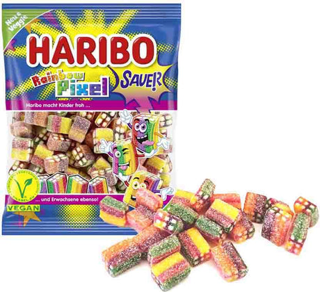 Haribo tęczowy pixel f!zz - kwaśne cukierki o smakach owocowych - worek 1kg
