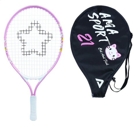 Rakieta tenisowa dla dzieci Ama Sport Cat Pink 21 cali - lekka rakieta dla juniorów z torbą - idealna dla początkujących -