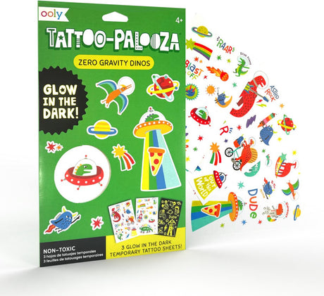 Ooly - tatuaż-palooza - tymczasowe tatuaże - dinozaury o zerowej grawitacji - świecą w ciemności