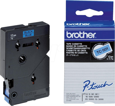 Brother tc-501 - 12mm - czarny na niebieskim dla pt-8e pt-2000 pt-3000 pt-5000