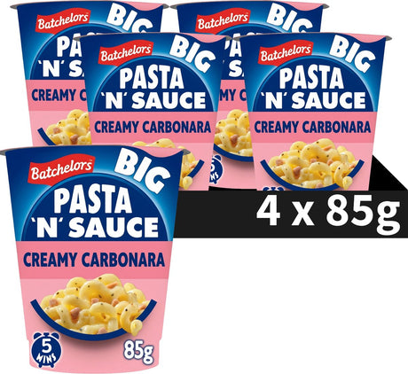 Batchelors big pasta 'n' sos kremowa carbonara - gotowe danie w kubku - 4 sztuki - szybko gotowe