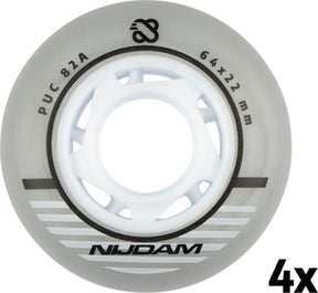 Nijdam inline skate wielen set - 64x24 mm - 4st - zilver wit