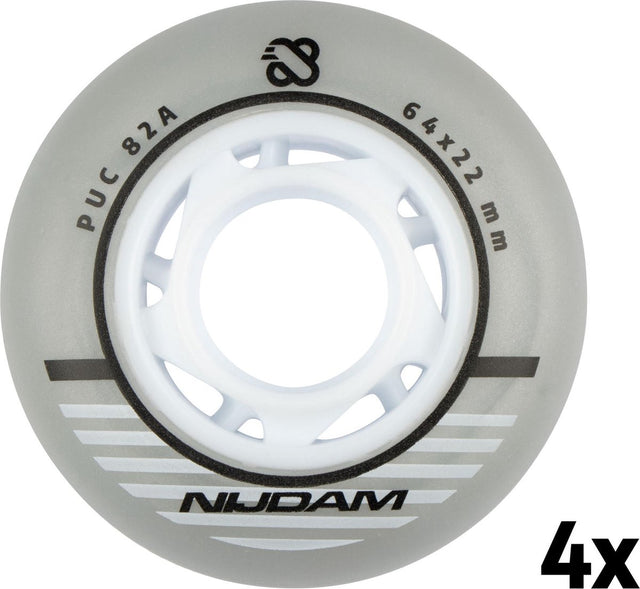 Nijdam inline skate wielen set - 64x24 mm - 4st - zilver wit