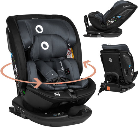Fotelik samochodowy Lionelo Bastiaan RWF i-size 0-36 kg - isofix - obrót o 360° - i-size r129 - tyłem do przodu - zabezpieczenie boczne - zagłówek Tri-guard - od urodzenia do 12 lat