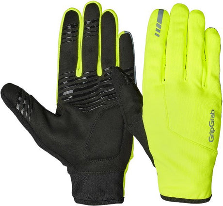 Gripgrab - hurricane 2 wiatroszczelne, wiosenne, jesienne rękawiczki rowerowe z długimi palcami i wyściółką - żółte odblaskowe - unisex - rozmiar s