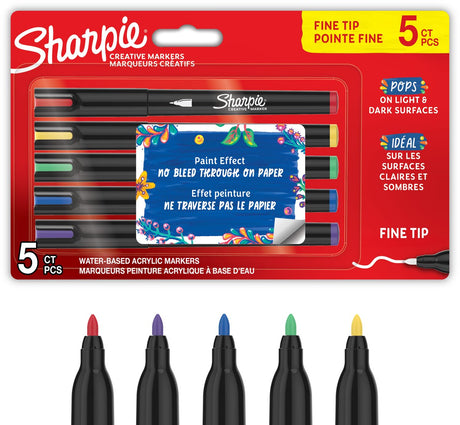 Markery kreatywne Sharpie, pisaki z farbą akrylową | markery farbowe na bazie wody | atrament nieciągły pisze na większości powierzchni | słuszna uwaga | artykuły rzemieślnicze i artystyczne | różne kolory | 5 sztuk