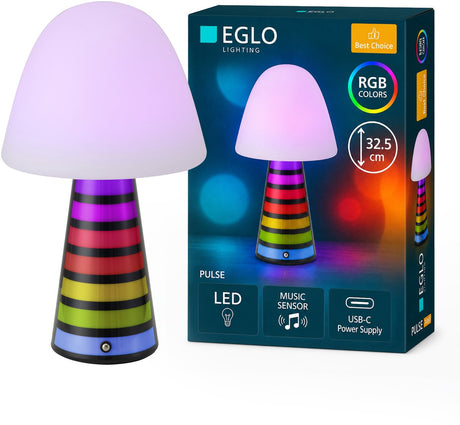 Eglo pulse tafellamp - 32,5 cm - zwart wit kleurrijk - dimbaar - muzieksensor