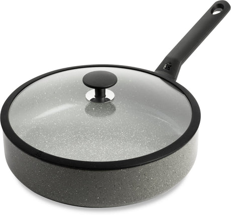 Bk granitowo-ceramiczna patelnia ceramiczna 28cm – 4,2l – patelnia indukcyjna – z pokrywką – można piec w piekarniku do 160 stopni – zimny uchwyt – bez PFAS – szara