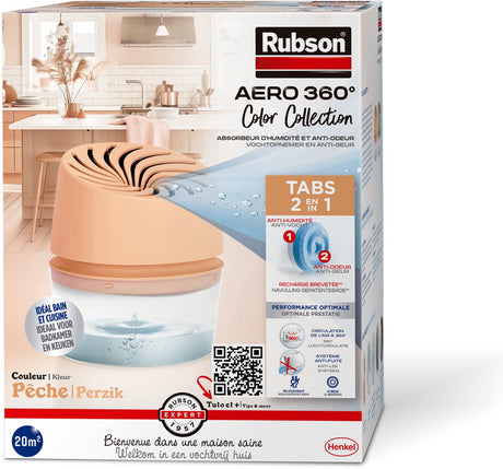 Pochłaniacz wilgoci Rubson aero360 color kolekcja brzoskwiniowy 450g pudełko | urządzenie osuszające wychwytujące wilgoć | osuszacz | pochłaniacz wilgoci w pomieszczeniu.