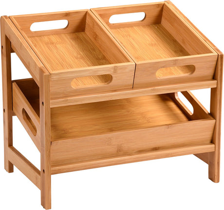Blat kuchenny Kesper etagiere - 2 poziomy - bambus - organizer na stojaki - 39 x 26 x 35 cm - miska na owoce - stojak na przyprawy - wyjmowane pojemniki