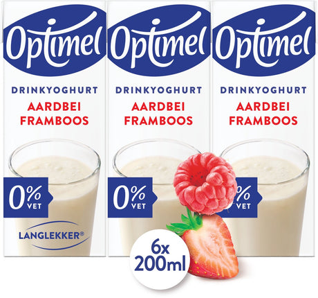 Optimel długotrwały – jogurt pitny – 0% tłuszczu – truskawka-malina – 5 x 6 x 200 ml – opakowanie wartościowe