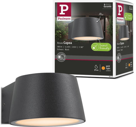 Paulmann zewnętrzna oprawa ścienna LED Capea przyjazna dla owadów ip44 96x128 mm 2200k 6w 550lm 230v 98° antracyt aluminium