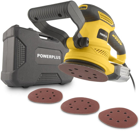 Elektryczna szlifierka mimośrodowa Powerplus powx04710 - 450w, papier ścierny ᴓ125mm - 26000min-1, z 6 szt. i etui do przechowywania