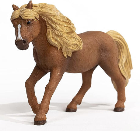 Klub koni Schleich Islandzki ogier kucyk grający na figurze brązowej.