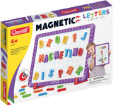 Tablica magnetyczna Quercetti, zabawki edukacyjne z wielokolorowymi literami magnetycznymi.