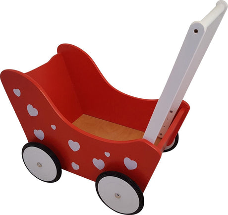 Wózek dla lalek Playwood czerwony w serca
