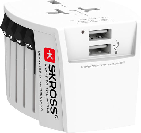 Adapter podróżny Skross World z 2 zintegrowanymi portami USB