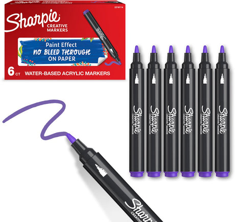 Marker kreatywny Sharpie markery akrylowe | okrągły punkt | markery farbowe na bazie wody | tusz nie rozmazuje się i nadaje się do większości powierzchni | liliowy | 6 sztuk