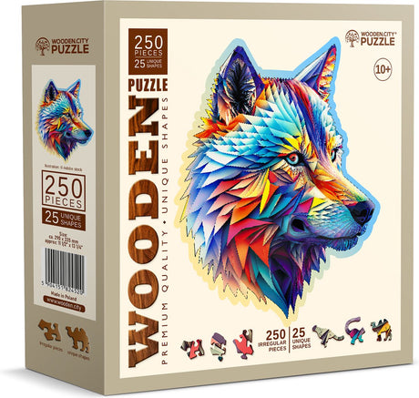Drewniane miasto drewniane. Drewniane puzzle miejskie - wilk - 250 elementów - zabawki edukacyjne.