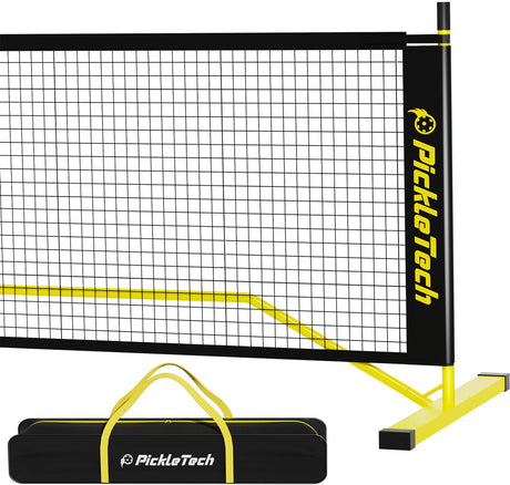 Ama sport pickleball set compleet geel – versterkt net 3.0 pro geel met 4 paddles en 4 ballen – draagbaar –
