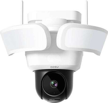 Aosu Floodlight Cam Pro – Kamera bezpieczeństwa 5 MP – Widok 360° – Śledzenie AI – Pełnokolorowe widzenie w nocy