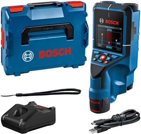 Bosch professional d-tect 200 c - lokalizator rur - w zestawie 1x akumulator 12v gba 2,0 ah - kabel USB-C - pętla na rękę - l-boxx