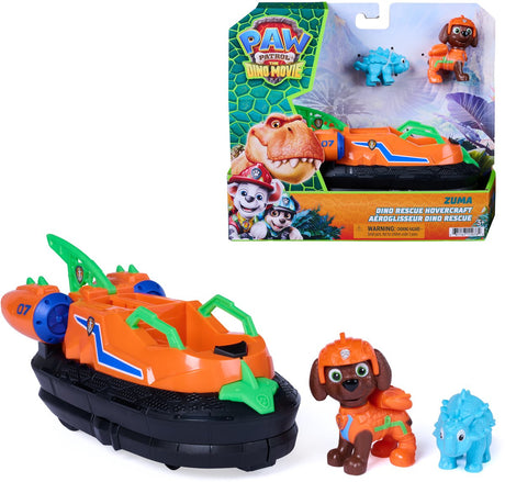 Paw patrol - de dino film - zuma dino rescue-hovercraft met uitschuifbare reddingsklauw, verzamel 2 actiefiguren en een voertuig